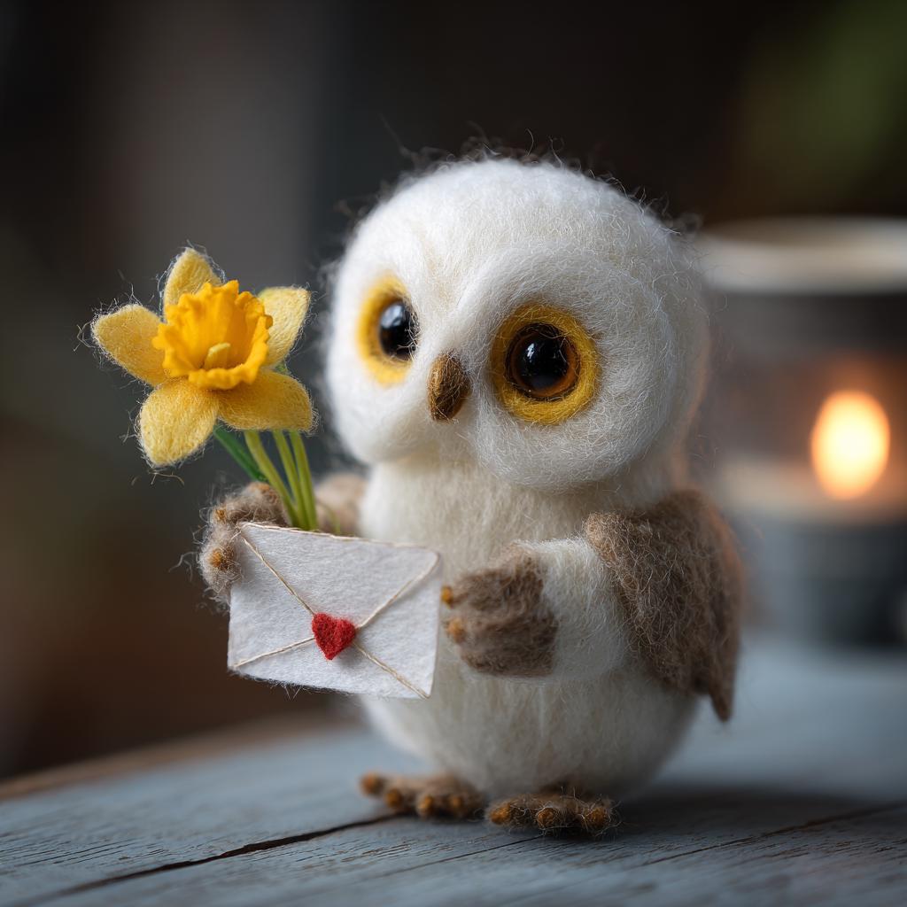 Needle felted owl figurine by wwwilovefelt, handmade wool sculpture, mini desk decor, detailed owl with textured feathers.