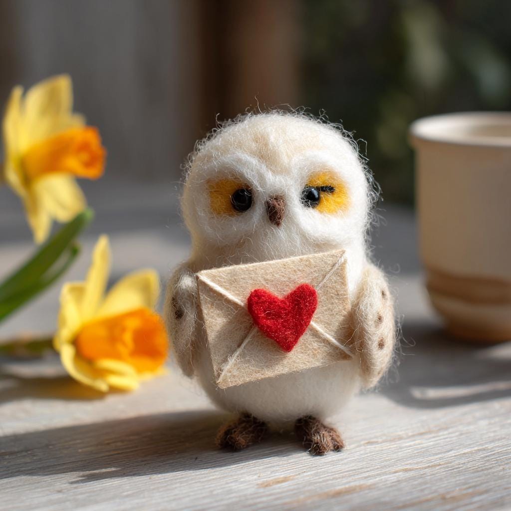 Handmade needle felted owl figurine with detailed wool texture, mini desk decor ideal as a gift for mom by wwwilovefelt