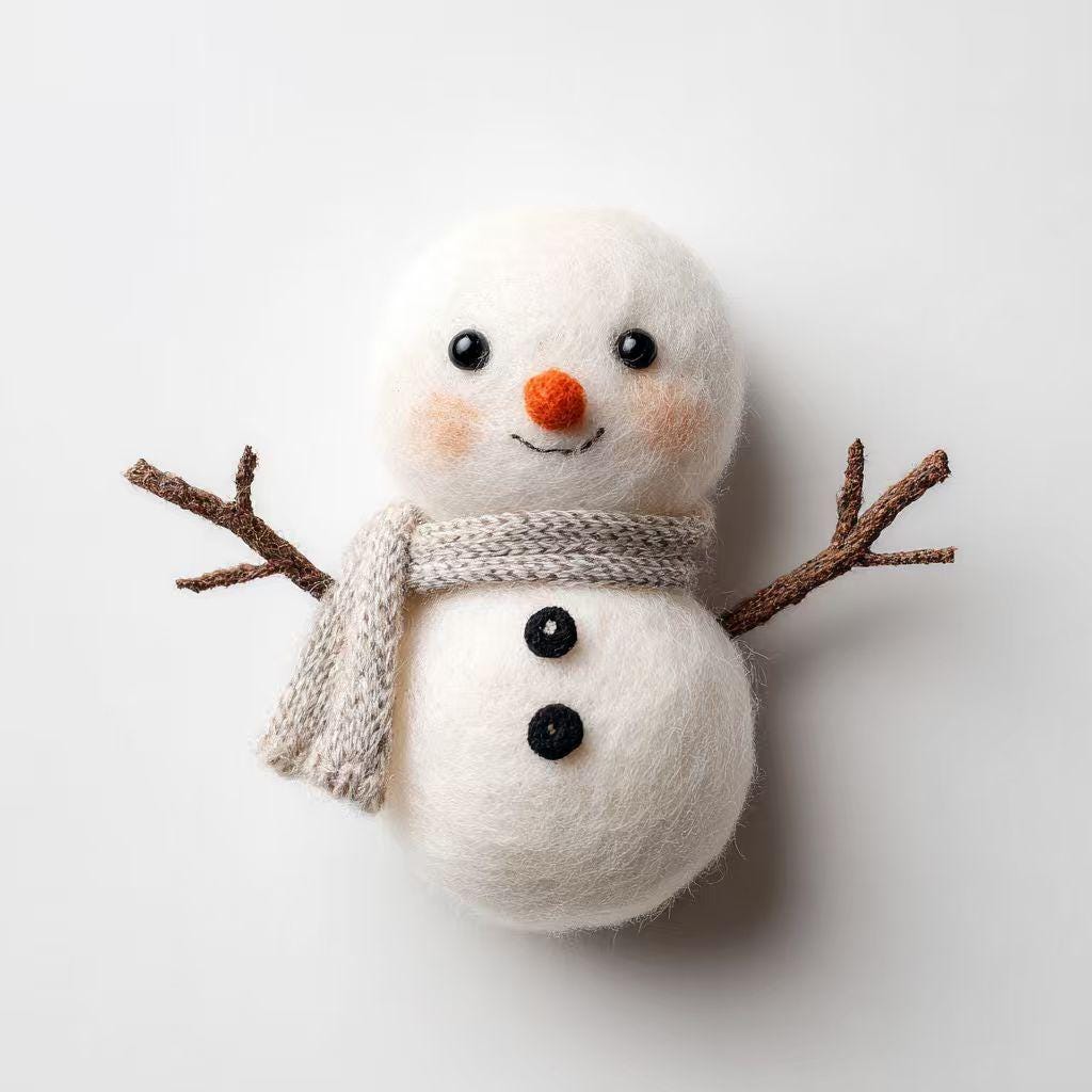 Needle Felted Snowman Doll, Wool Figurine, Birthday Gift, Handmade Desk Decor, Winter Collectible Keepsake