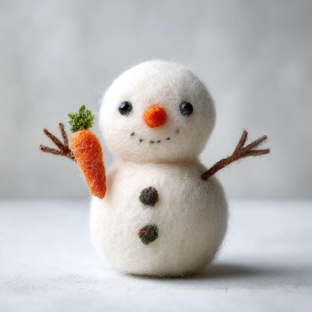 Needle Felted Snowman Doll, Wool Figurine, Birthday Gift, Handmade Desk Decor, Winter Collectible Keepsake