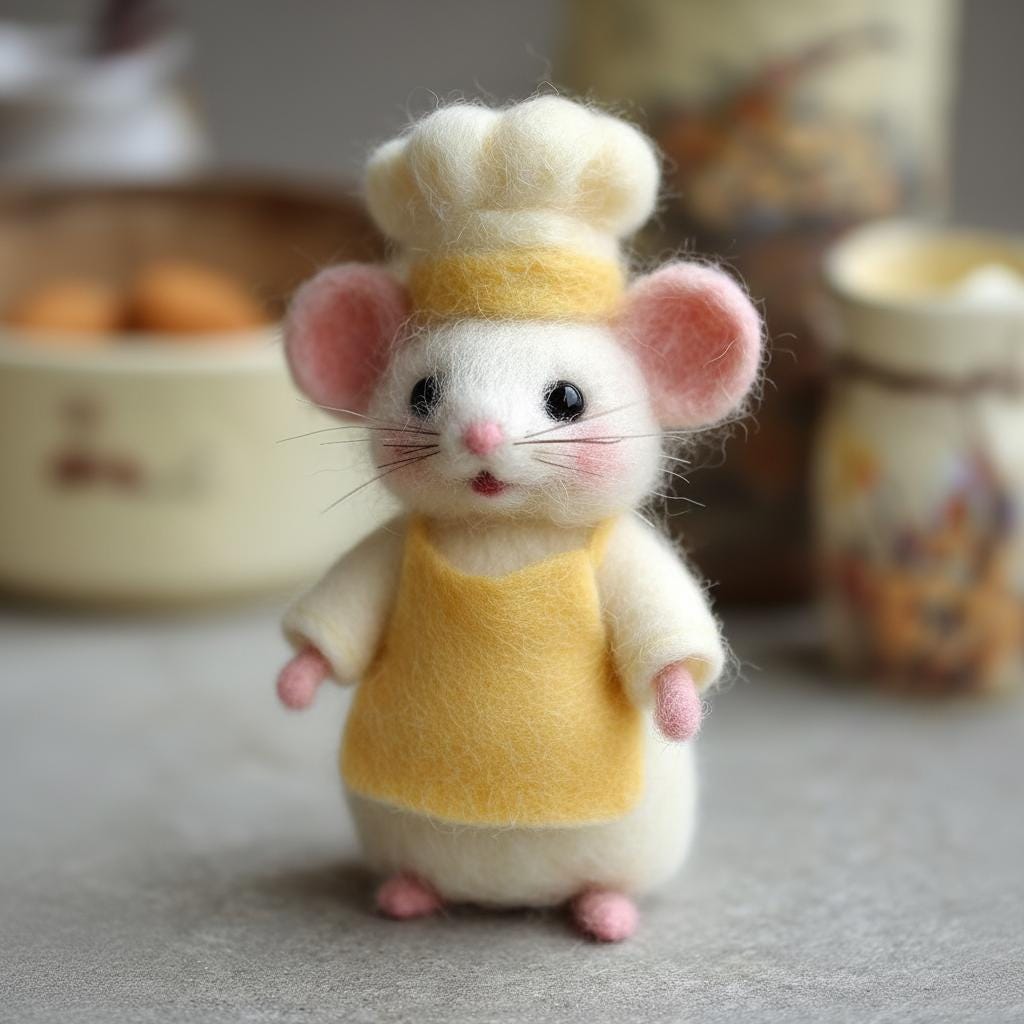 Handmade needle-felted mouse couple baking heart desserts, romantic Valentine love scene decor - view 2