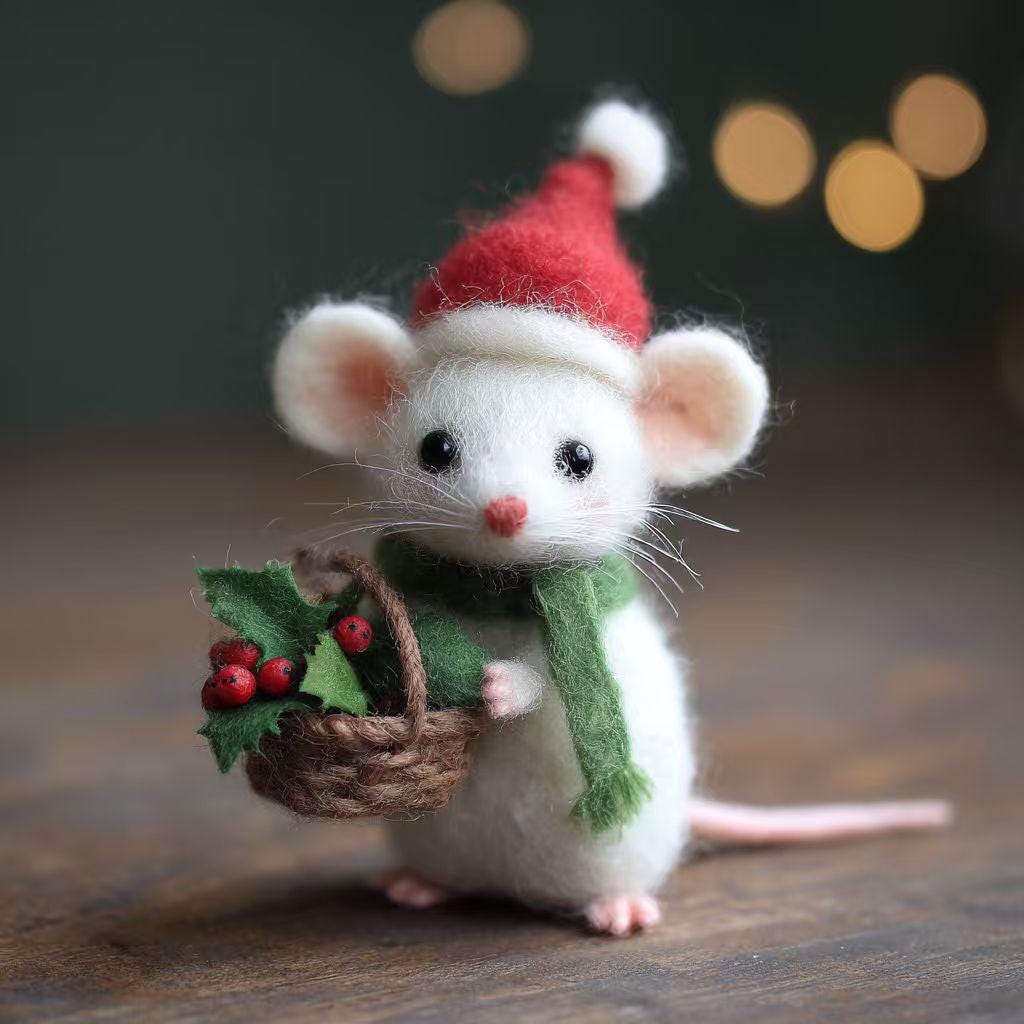 Handmade needle felted mouse figurine from Jiajia Felt Studio, perfect as a spring or Easter gift, featuring detailed felt animal craftsmanship.