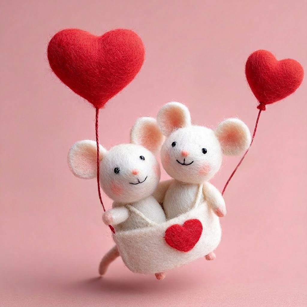 Needle felted wool mice figurines, a cute couple gift for birthdays or anniversaries, handmade by ilovefelt.