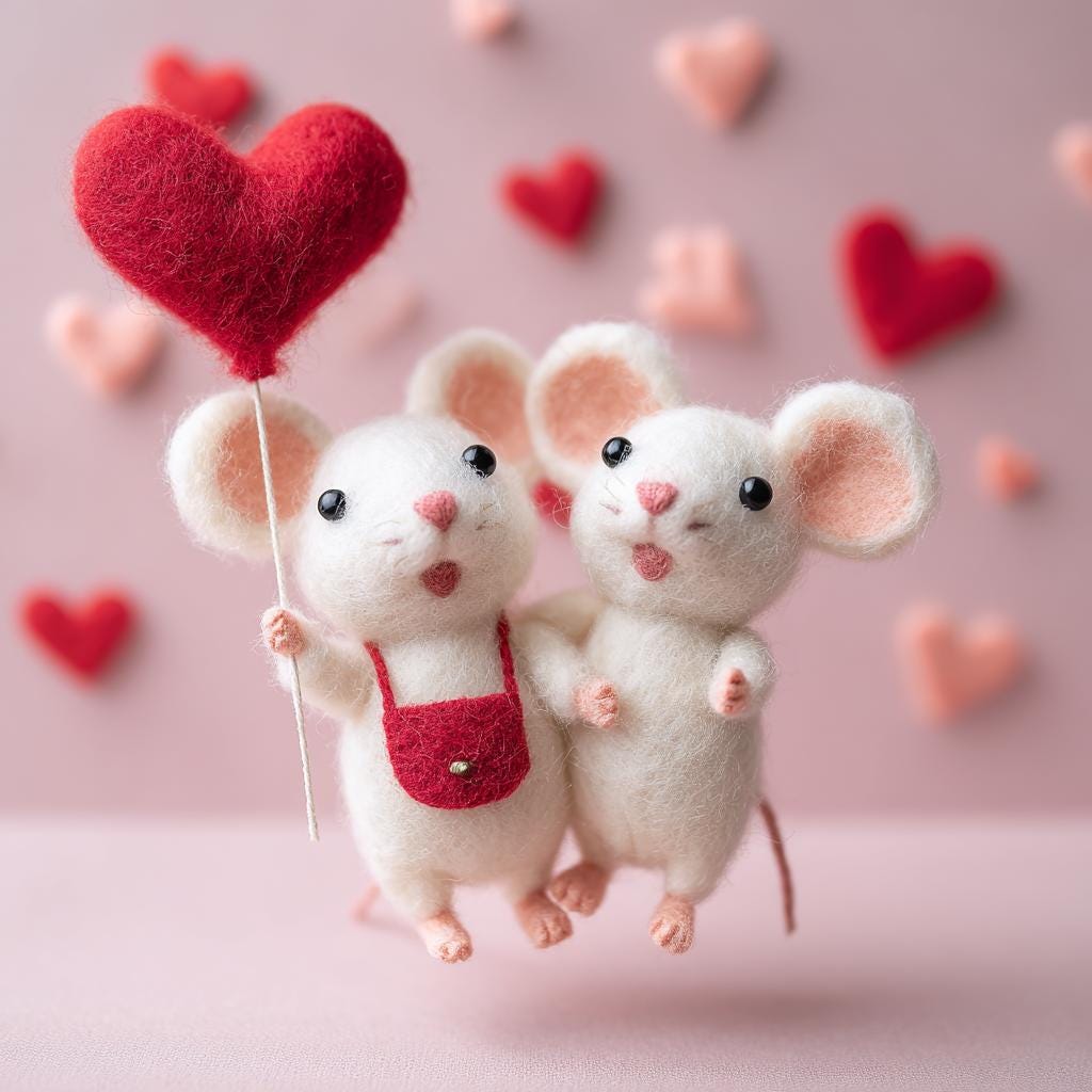 Needle felted wool mice couple figurines, handmade gift for girlfriend, perfect for birthdays or anniversaries, by wwwilovefelt.