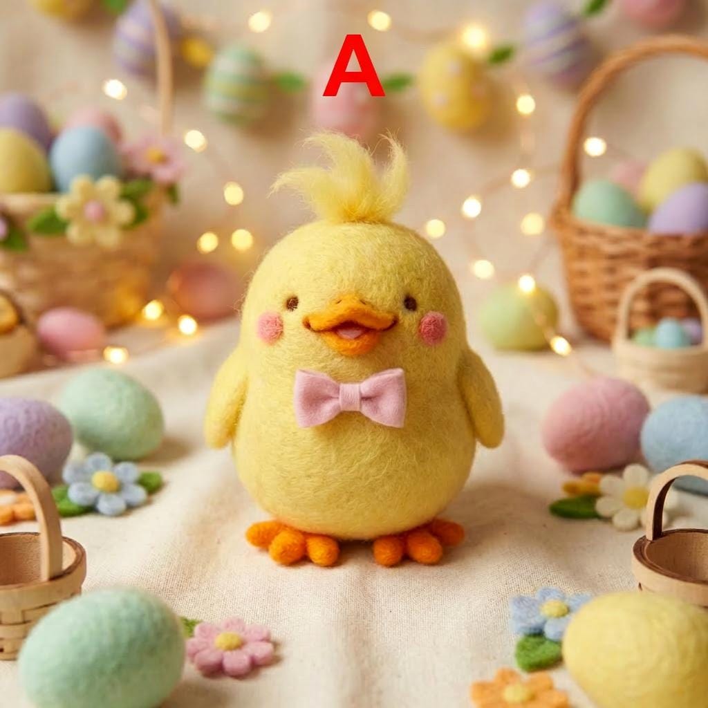 Needle felt chick figurine ¨C main view, handmade needle-felted spring Easter gift.