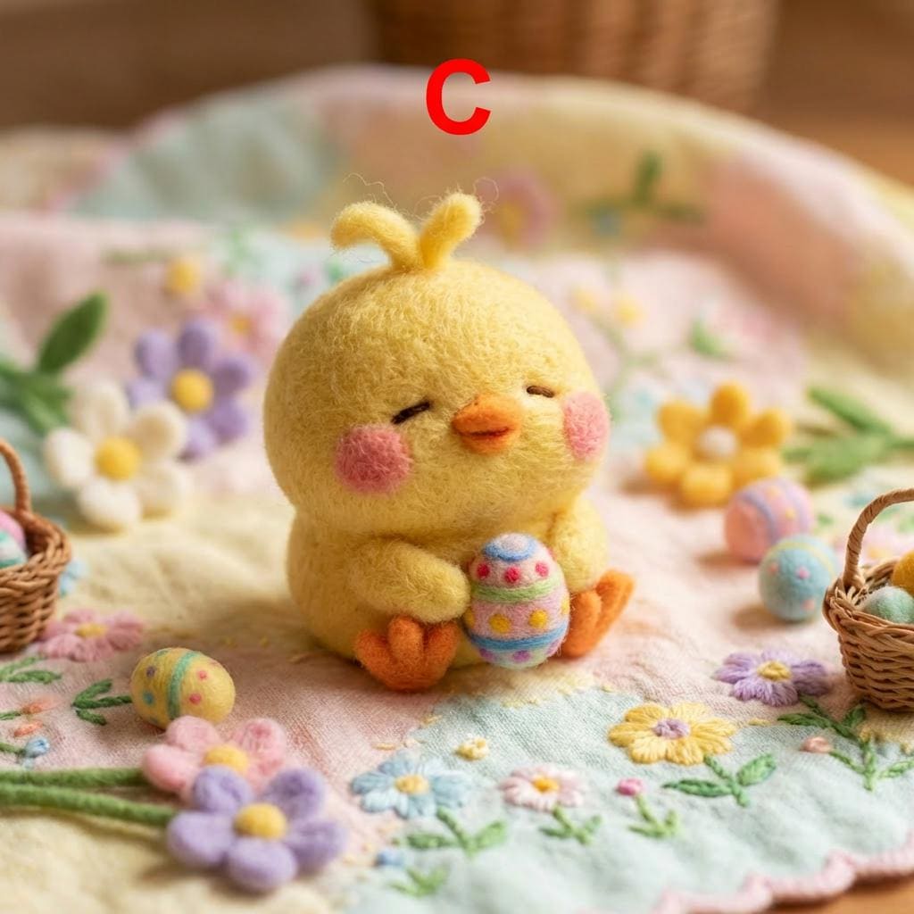 Handmade felt chick figurine from Jiajia Felt Studio, perfect as a spring or Easter gift, showcasing detailed needle felt craftsmanship.