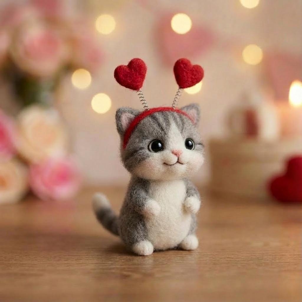 Handmade Felt Cat Figurine – Gift for Cat Lovers, Gentle Companion Decor, Cozy Shelf Keepsake