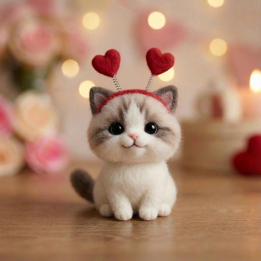 Handmade Felt Cat Figurine – Gift for Cat Lovers, Gentle Companion Decor, Cozy Shelf Keepsake