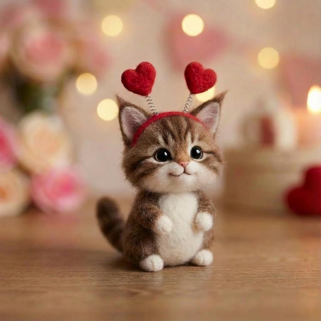 Needle felted handmade cat figurine by wwwilovefelt, cozy shelf decor for cat lovers, detailed and gentle plush feline sculpture.