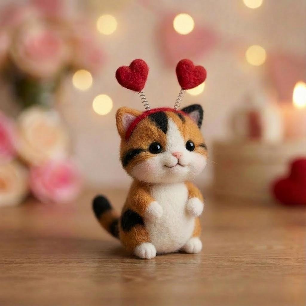 Needle felted handmade cat figurine by wwwilovefelt, cozy cat decor perfect for shelf display or gift for cat lovers.