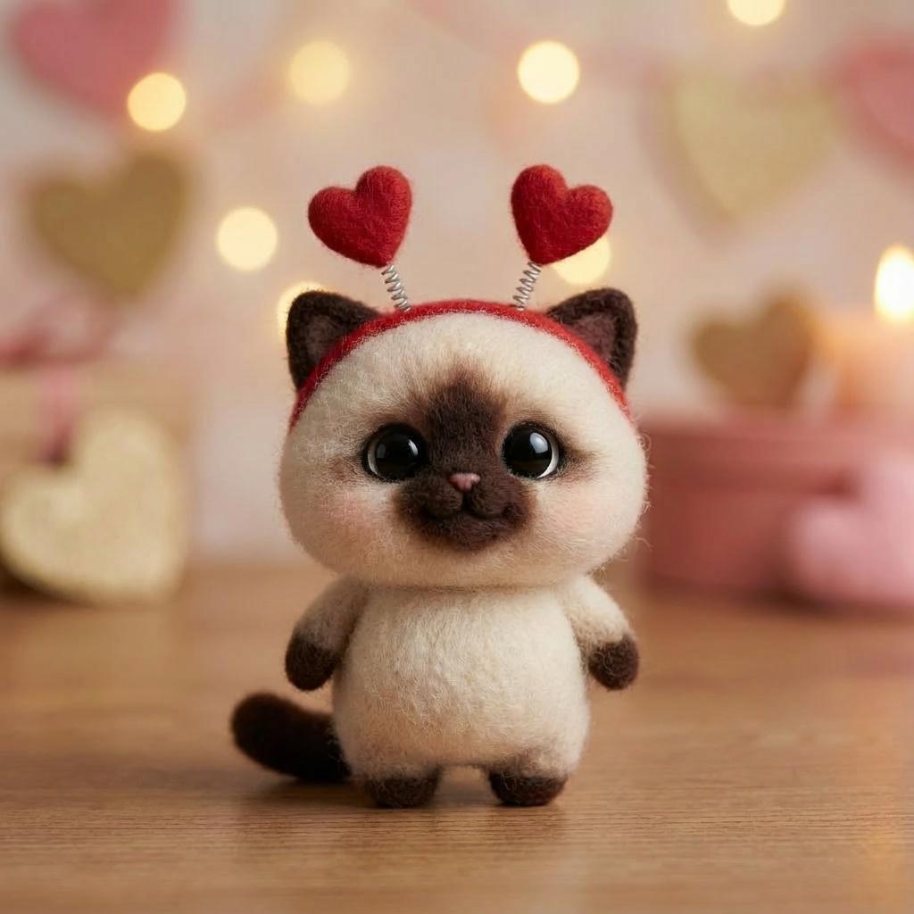 Needle felted handmade cat figurine by wwwilovefelt, cozy decorative plush sculpture for cat lovers displayed on a shelf