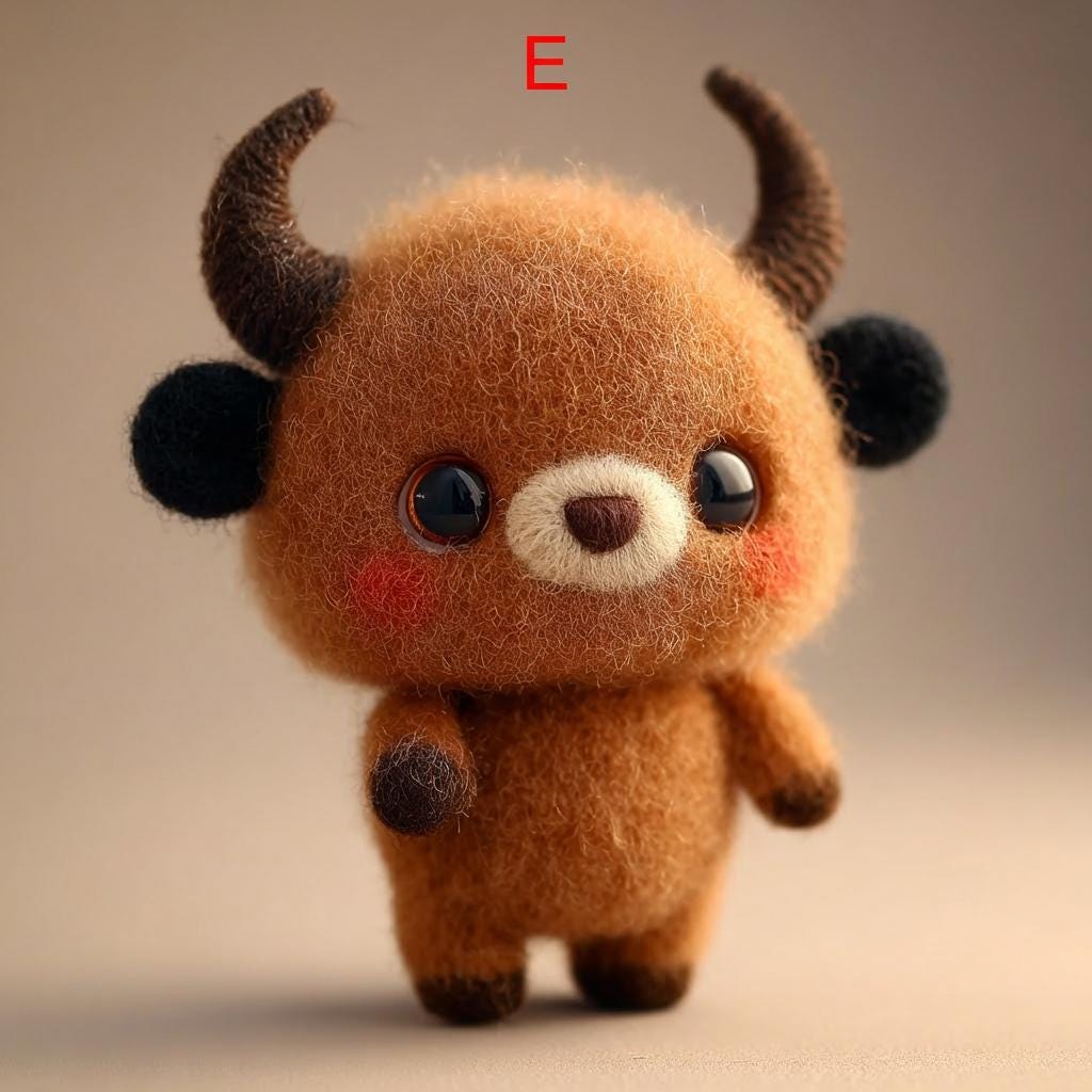Needle felted calf figurine from Jiajia Felt Studio, mini farm animal decor with detailed, soft wool craftsmanship.
