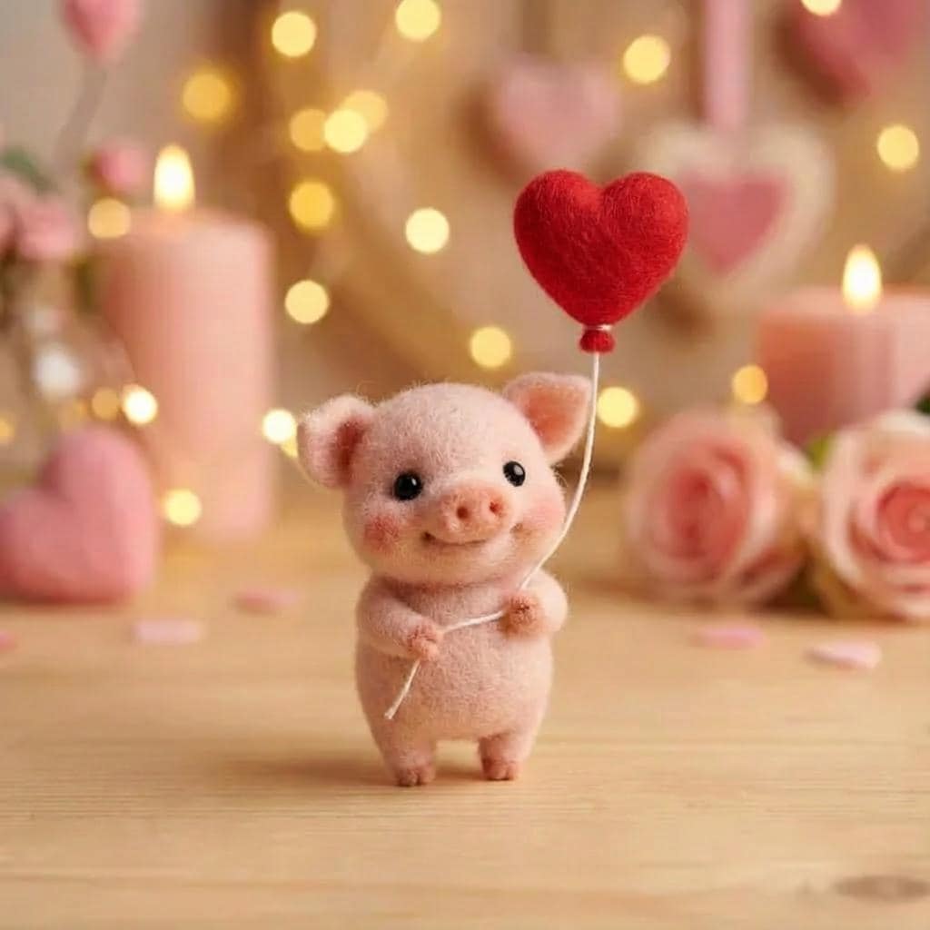 Handmade wool felt pig figurine from Jiajia Felt Studio, spring-themed Easter felt animal figurine with detailed craftsmanship.