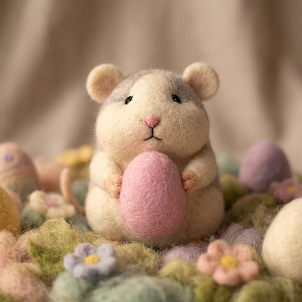 Handmade felt animal figurine by Jiajia Felt Studio, spring-themed Easter sculpture featuring a cute felt animal for seasonal decor.