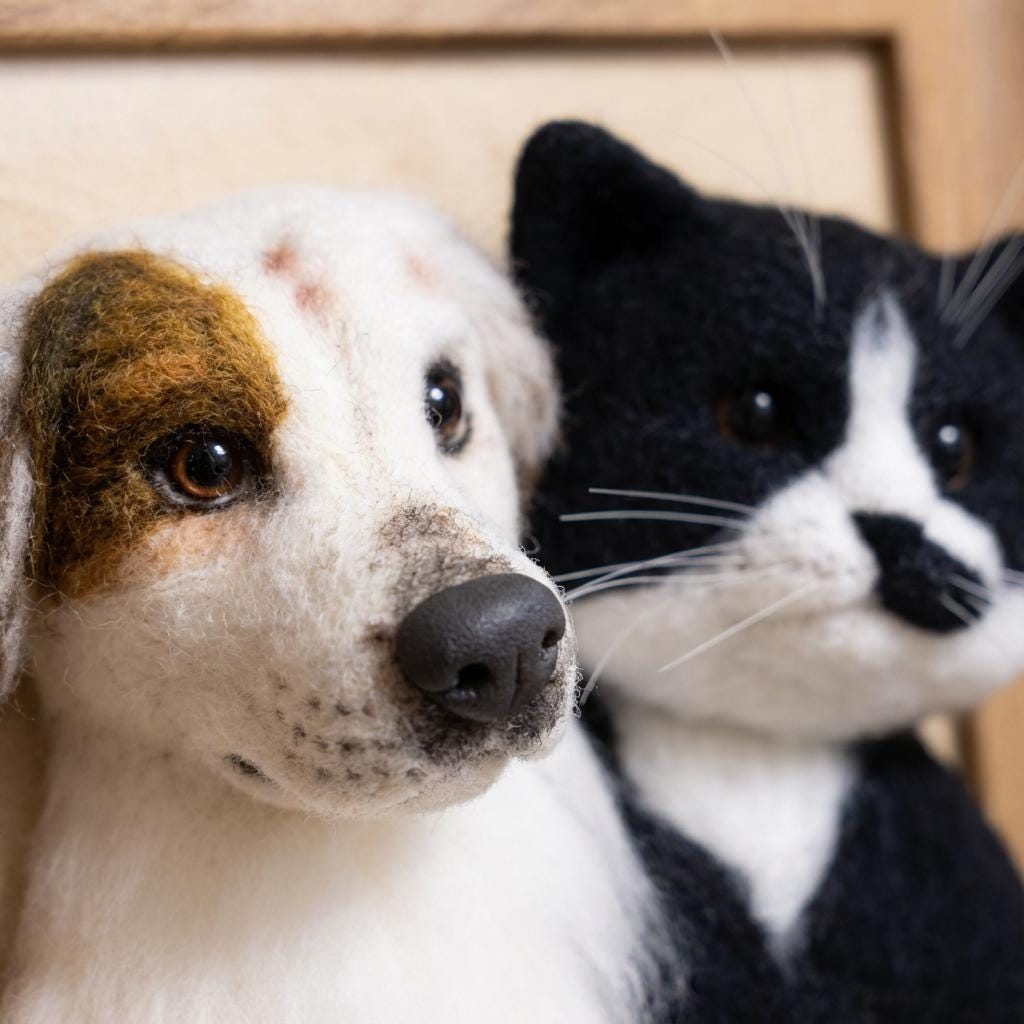 Needle Felted Pet Portrait Frame, Custom Dog & Cat Keepsake, Pet Memorial Gift