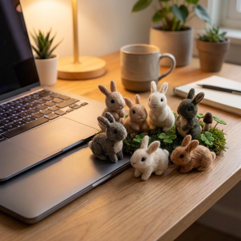 Lucky Bunny Needle Felted Rabbit â€?Handmade Wool Felt Animal, Lucky Charm Gift, Spring Decor