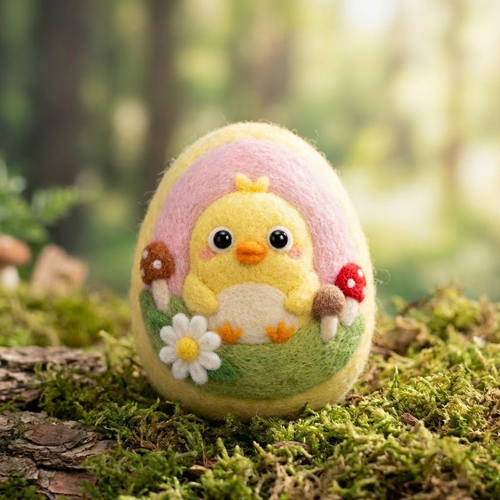 Needle felted baby’s first Easter egg keepsake figurine with personalized felt name by wwwilovefelt on a neutral background