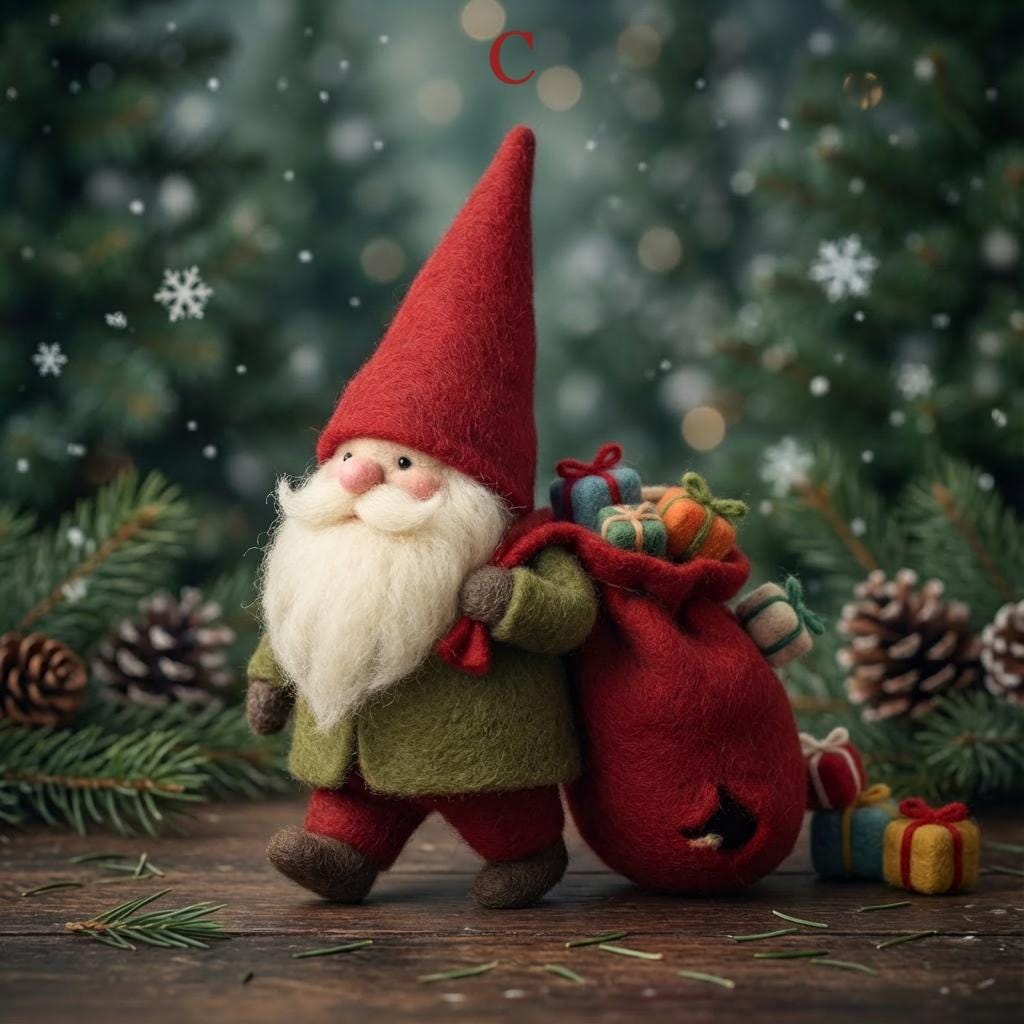 Needle felted Santa's Journey Home collectible figurine set with 10 Christmas scene scenes, crafted by wwwilovefelt.