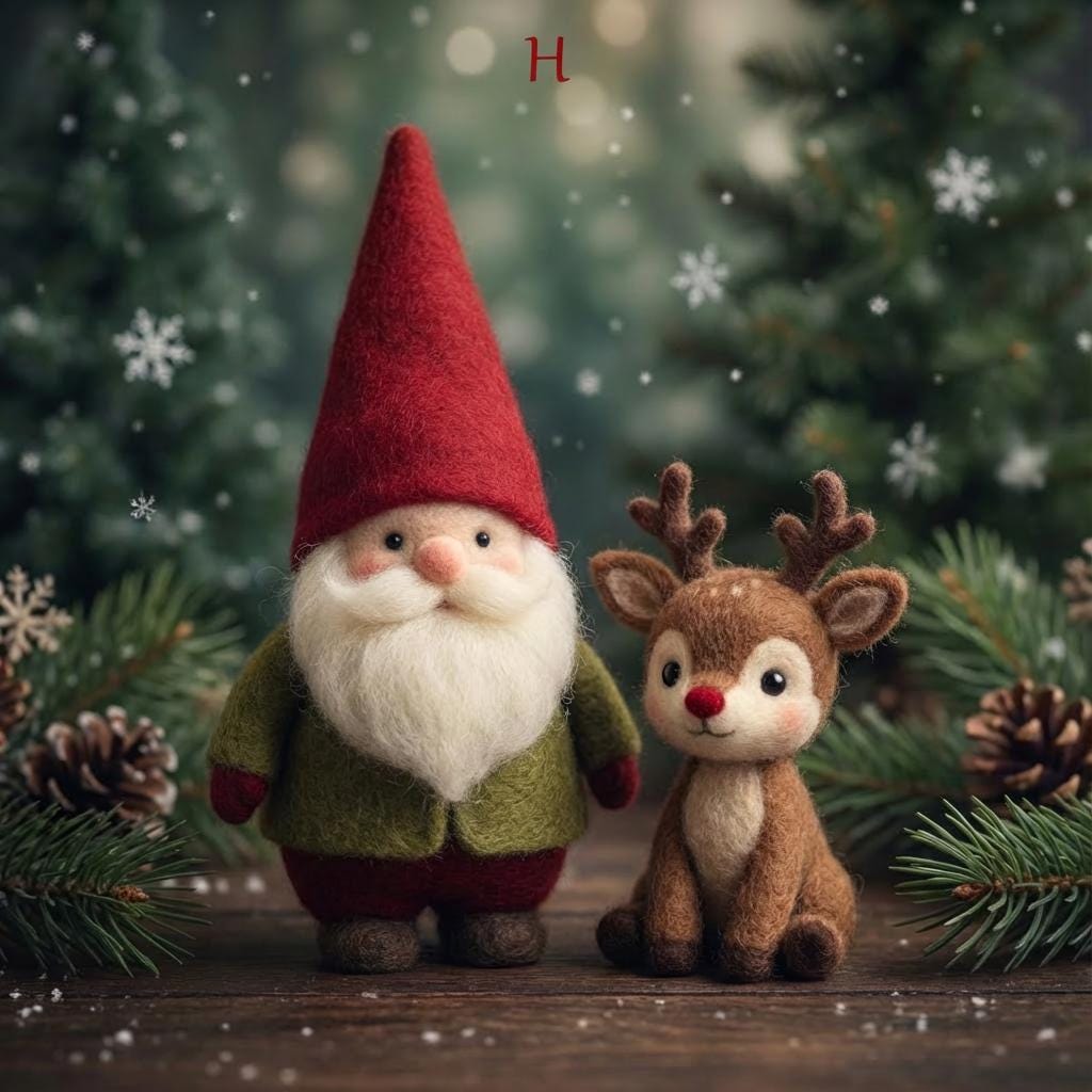 Needle felted Santa figurine from wwwilovefelt's Christmas story collectible set, featuring detailed scenes of Santa's journey home.