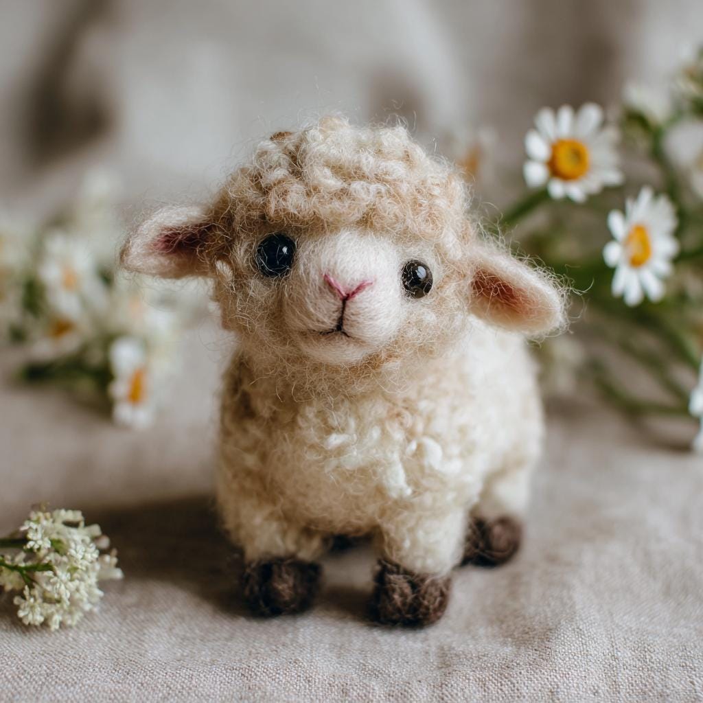 Needle felted lamb figurine by wwwilovefelt, cozy wool mini animal decor for farmhouse or rustic decor accents.