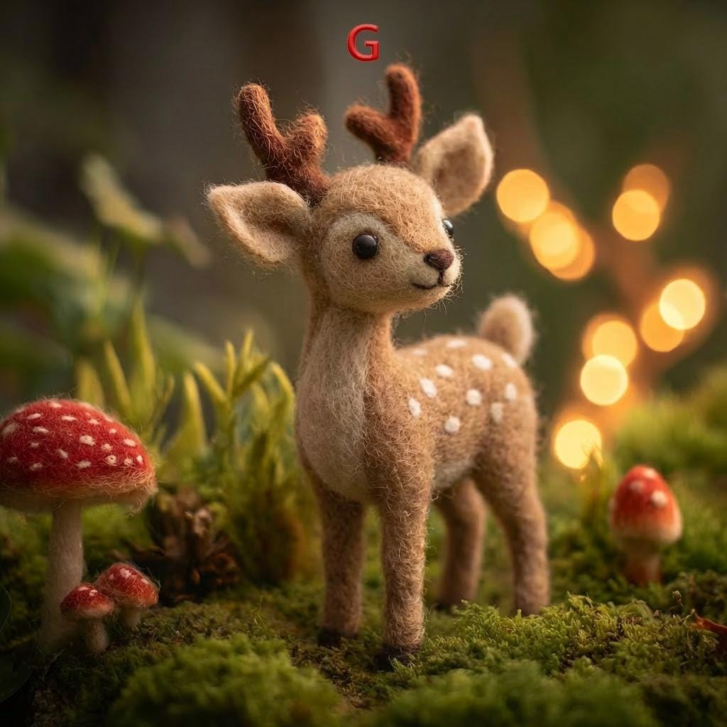 Handmade needle felted deer figurine with detailed wool sculpture, perfect as woodland home decor or gift.