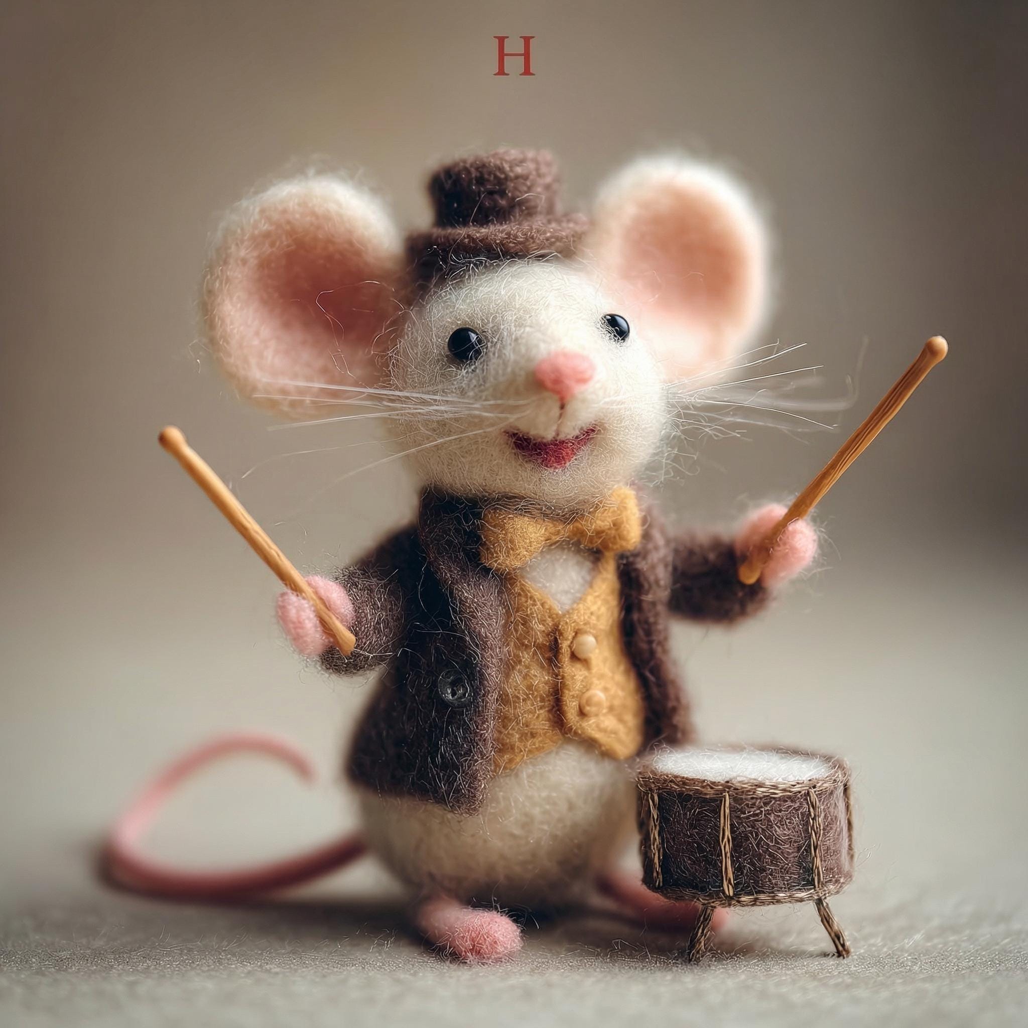 Needle felted mouse figurine by wwwilovefelt, whimsical festive felt animal for home decor and tiny stocking stuffer.
