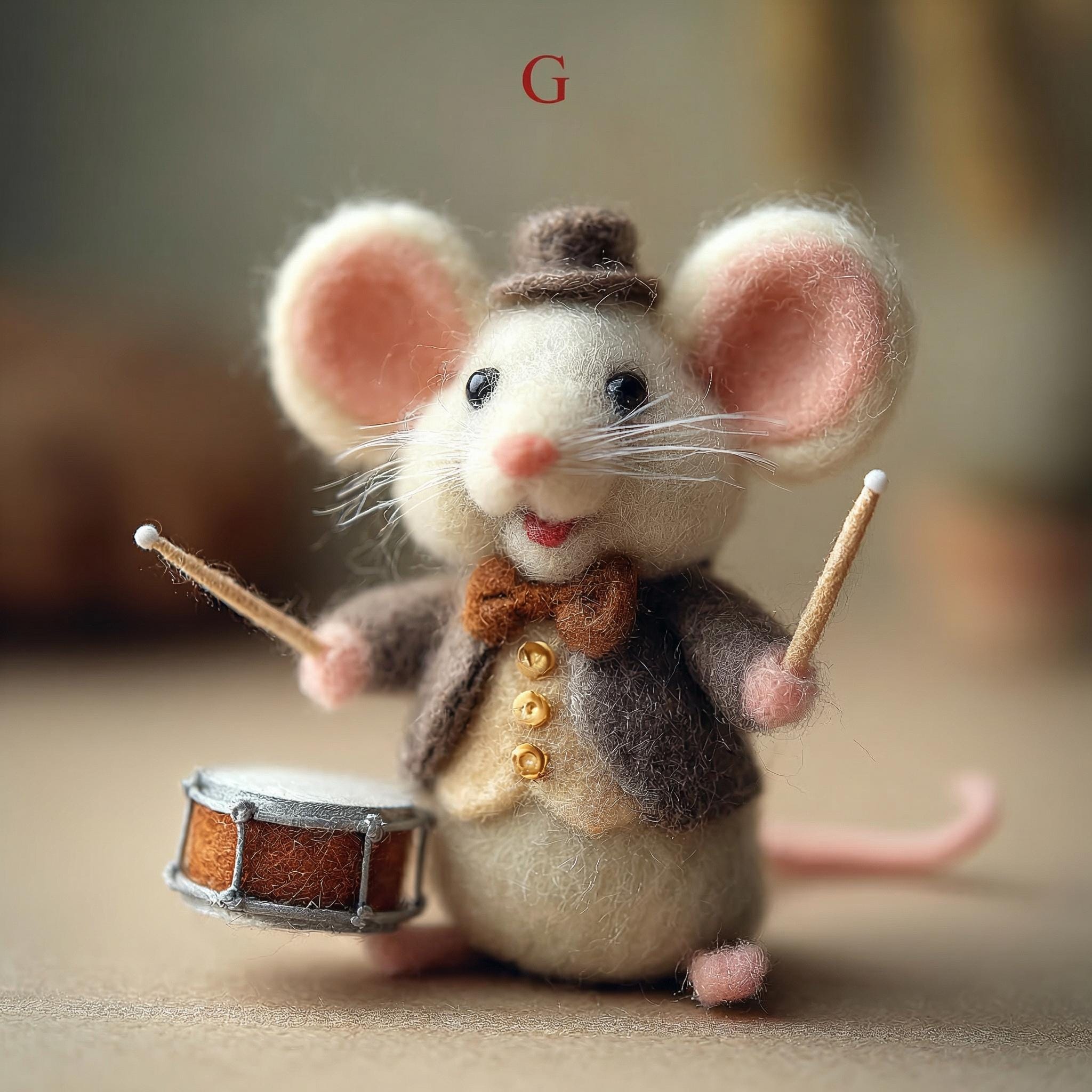 Needle felted mouse figurine by wwwilovefelt, whimsical tiny felt animal for festive home decor or stocking stuffer.