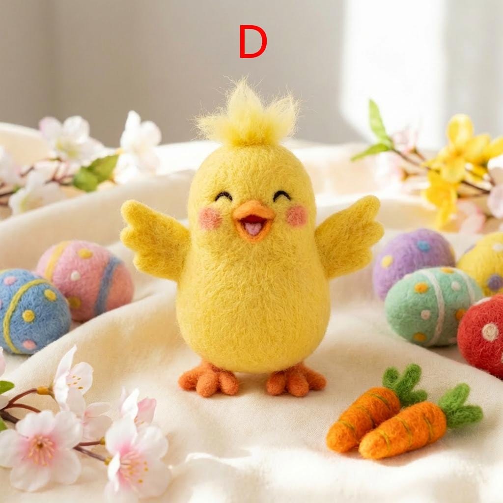 Handmade felt chick figurine from Jiajia Felt Studio, showcasing a cute spring-themed felt animal for Easter décor.