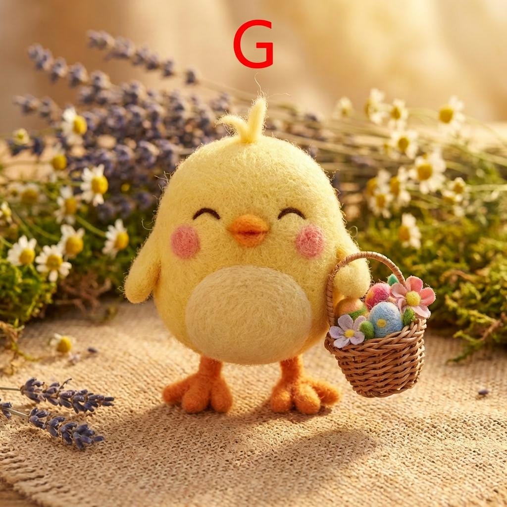 Handmade felt chick figurine from Jiajia Felt Studio, showcasing a soft, yellow felt animal with detailed features for spring and Easter decor.