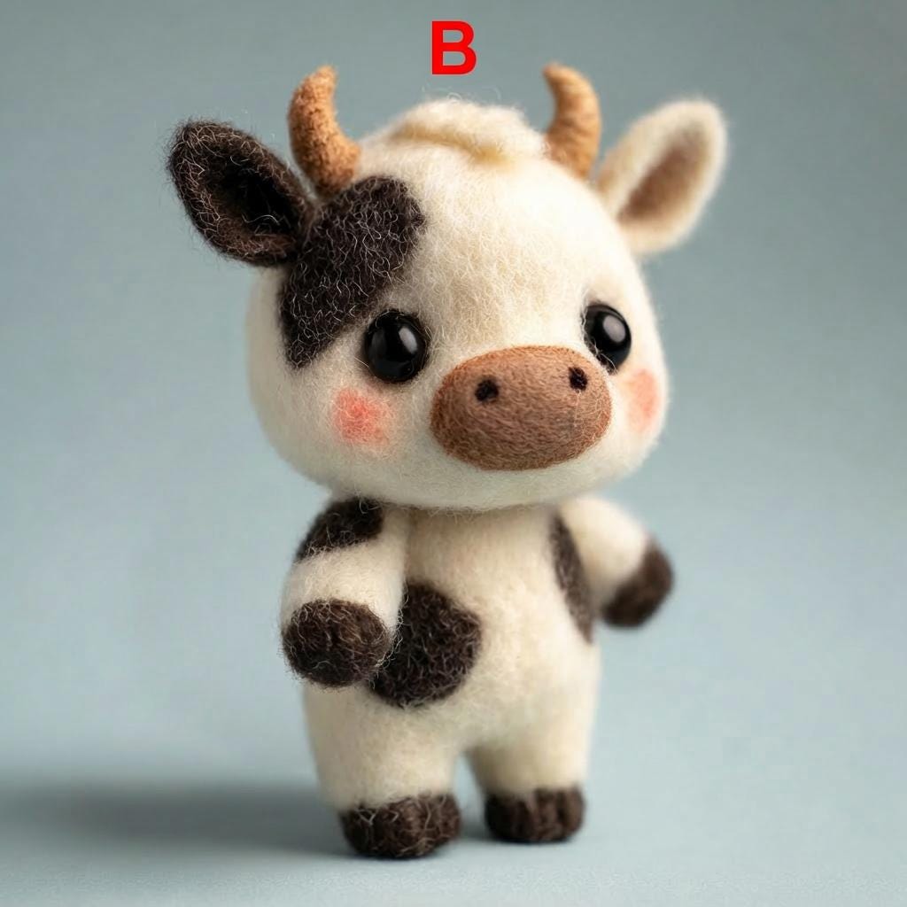 Needle felted calf figurine ¨C side angle showing handcrafted wool texture and details.