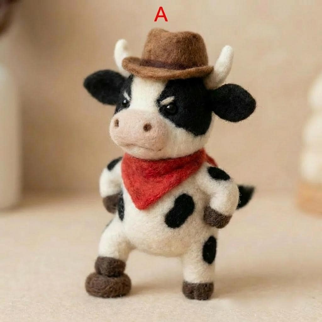 Needle felted calf figurine ¨C main view, handmade needle-felted mini farm animal decor.