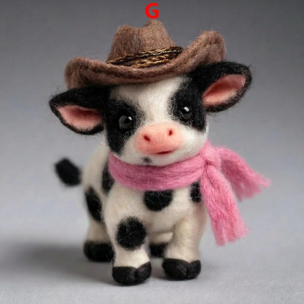 Needle felted calf figurine by Jiajia Felt Studio, mini farm animal decor, detailed handmade fiber art of a small calf.