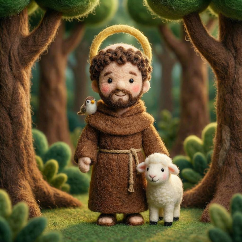 Needle felt Easter Nativity Scene by Jiajia Felt Studio, Christian faith decor with handcrafted felt figures in natural colors.