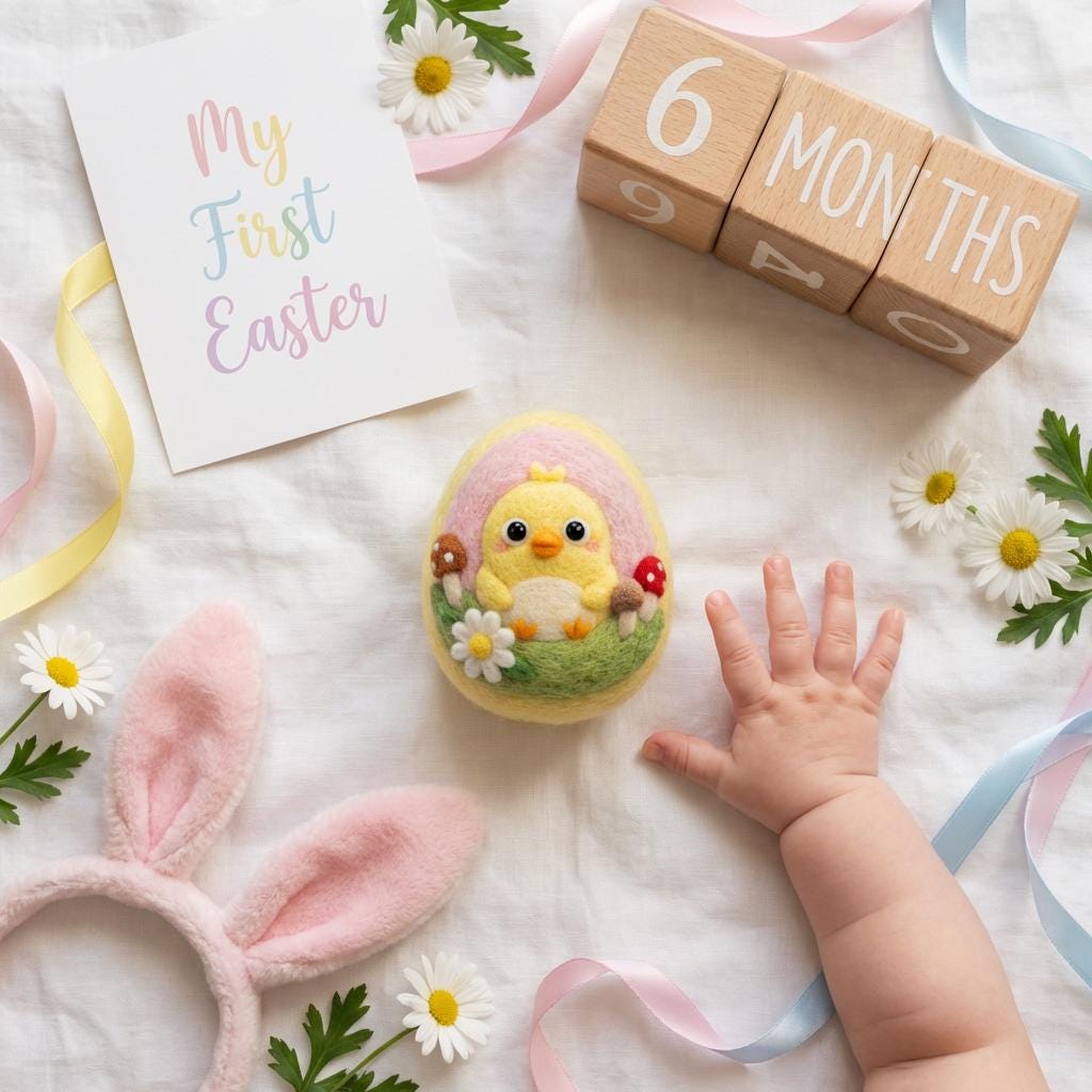 Needle felted Easter egg keepsake with personalized baby's first Easter name figurine by wwwilovefelt, handcrafted and detailed.