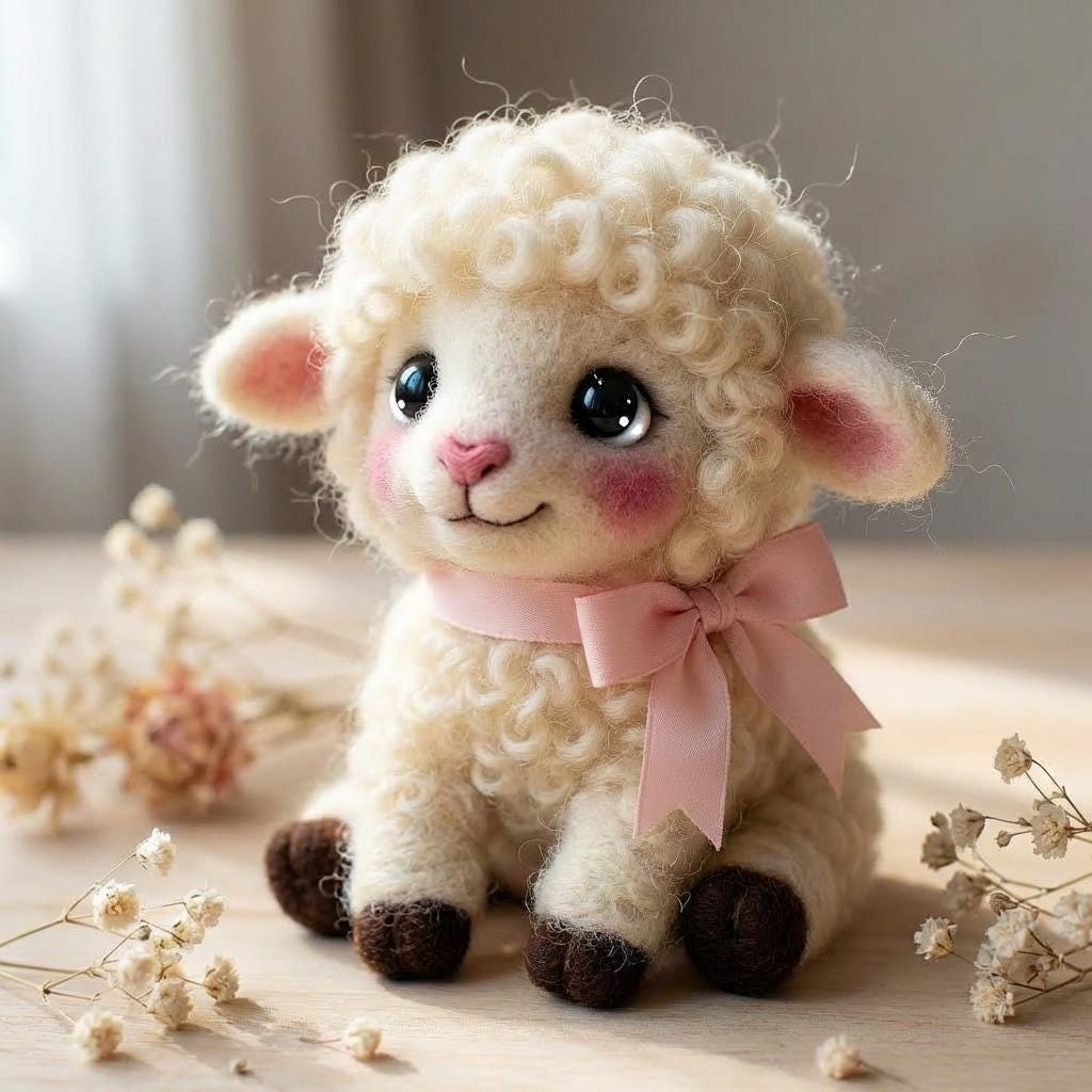 Needle felted wool lamb figurine, cozy farmhouse animal decor, handcrafted by wwwilovefelt, detailed wool mini animal accent.