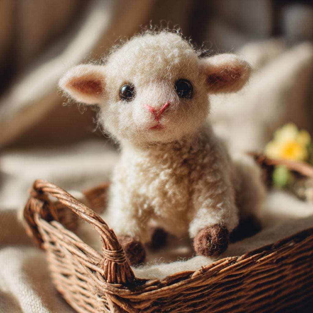 Needle felted lamb figurine by wwwilovefelt, cozy wool mini animal decor for farmhouse or rustic home accents.