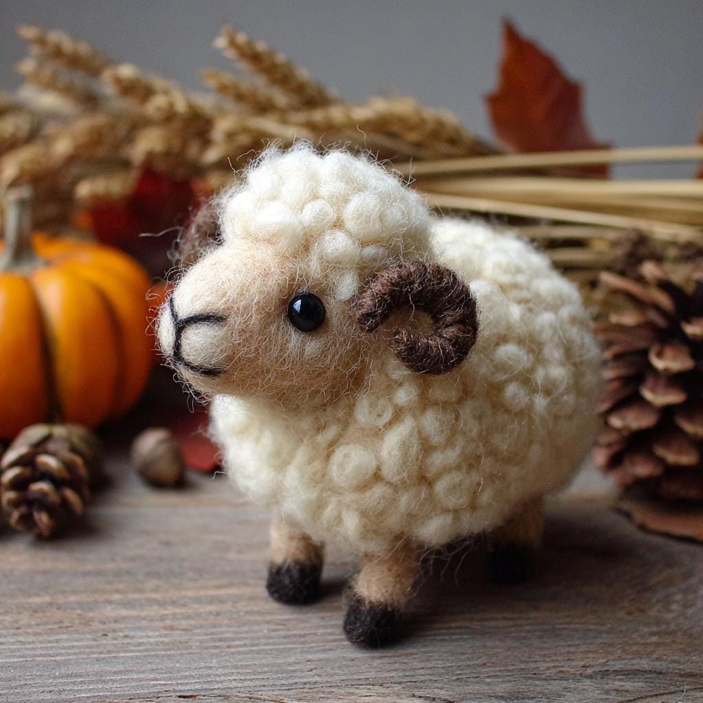 Needle felted lamb figurine by wwwilovefelt, cozy wool miniature animal decor for farmhouse or rustic home accents.