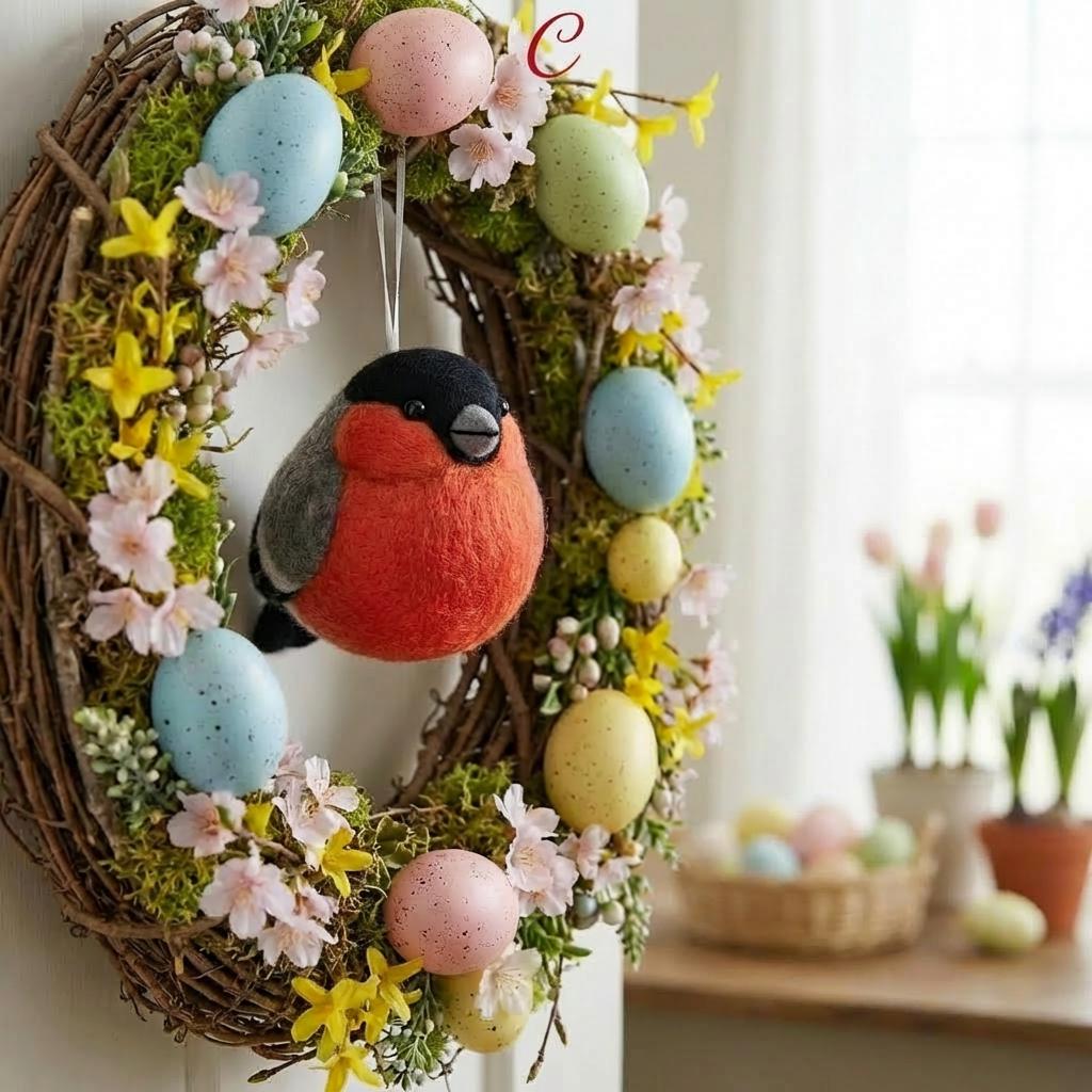 Needle felted wool bird figurine in pastel colors, handmade Easter spring ornament, perfect for nature-inspired home decor