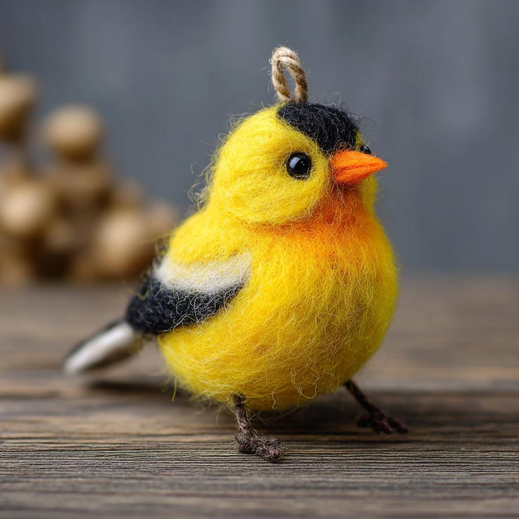 Handmade needle felted wool bird ornament by Jiajia Felt Studio, a charming felt animal figurine for spring and Easter decor.