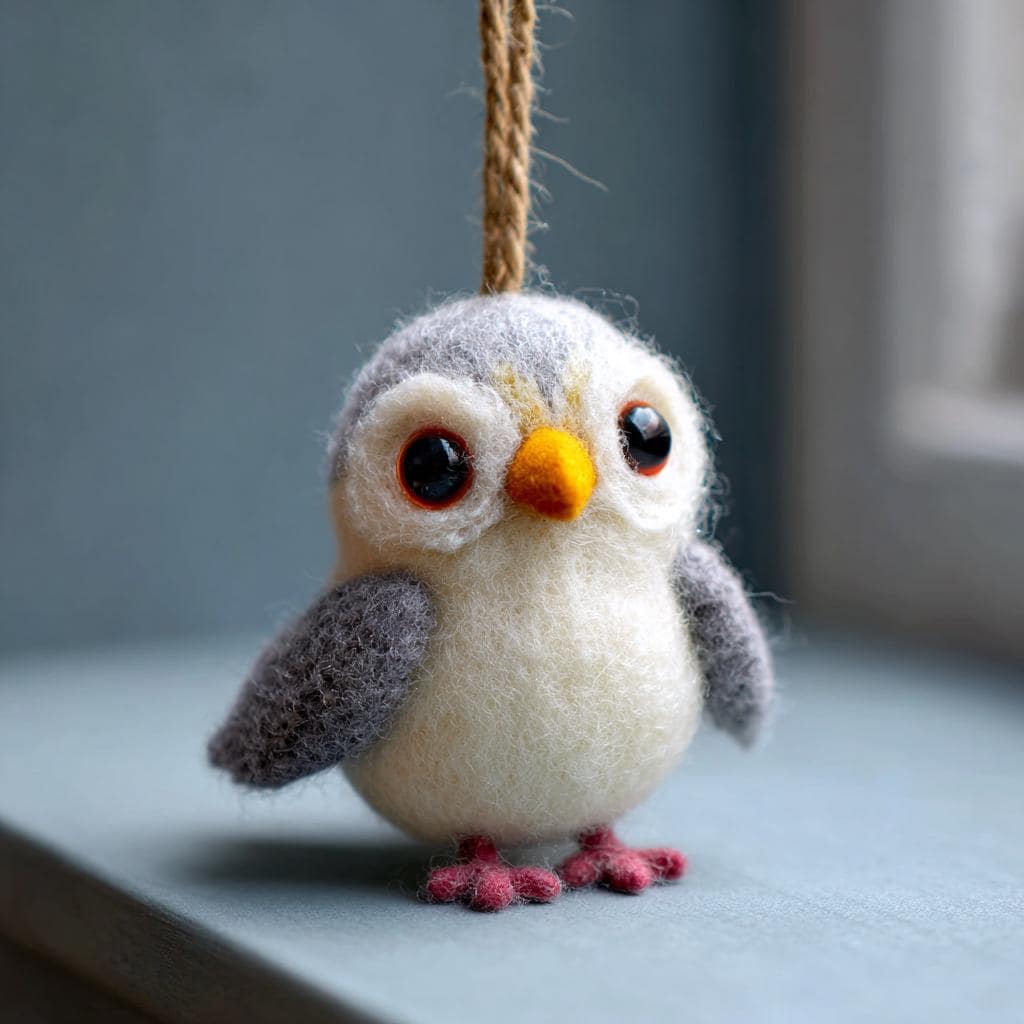 Handmade needle-felted wool bird ornament by Jiajia Felt Studio, a charming felt animal figurine for spring and Easter decor.