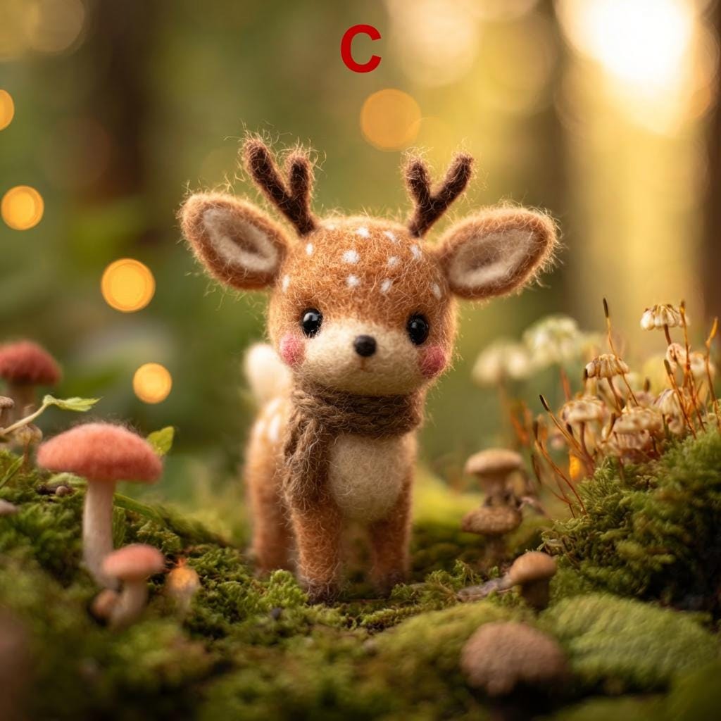 Handmade needle felted deer figurine with detailed wool sculpture, perfect for woodland home decor or gift.