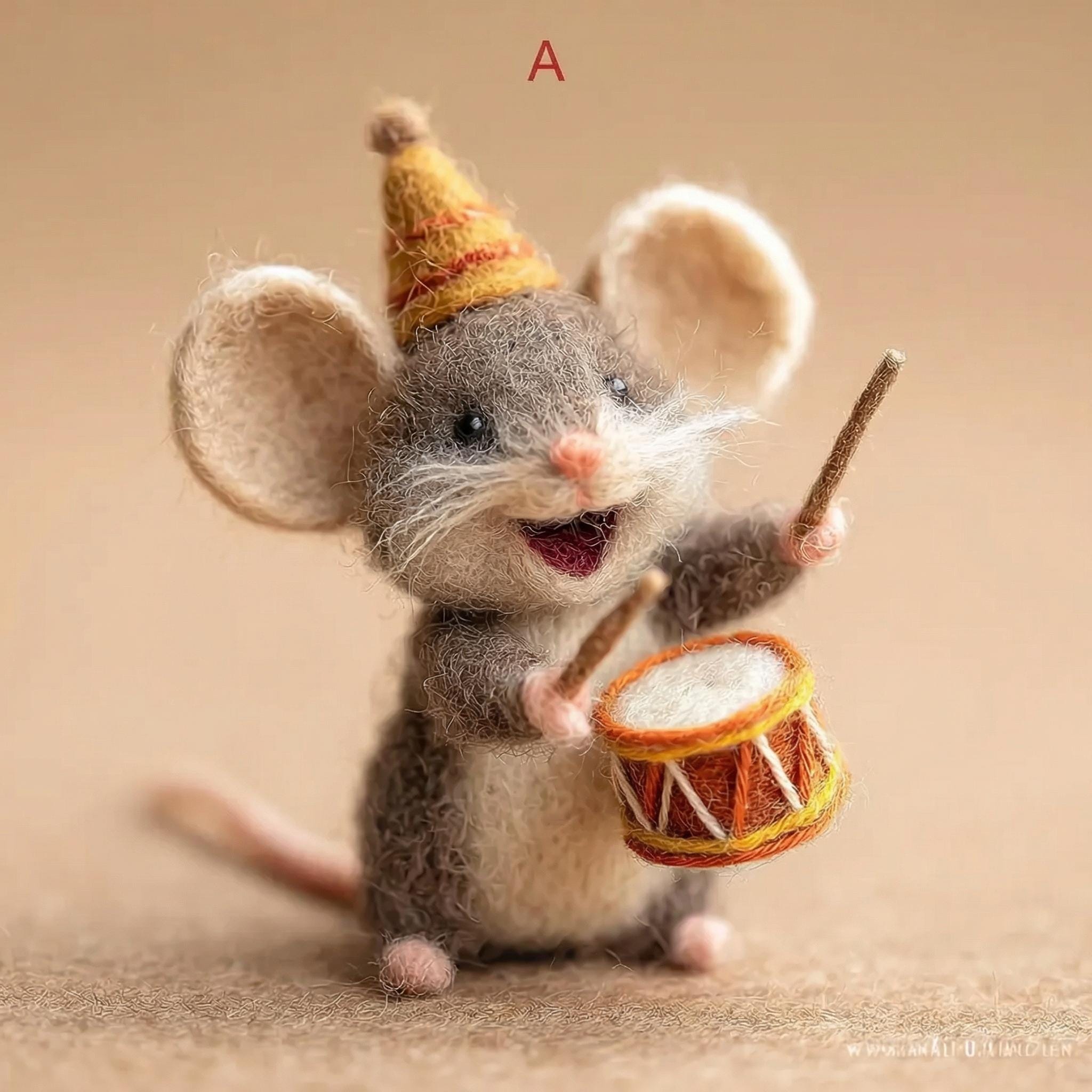 Needle felted mouse figurine from wwwilovefelt, whimsical felt animal perfect for festive home decor and small gift.