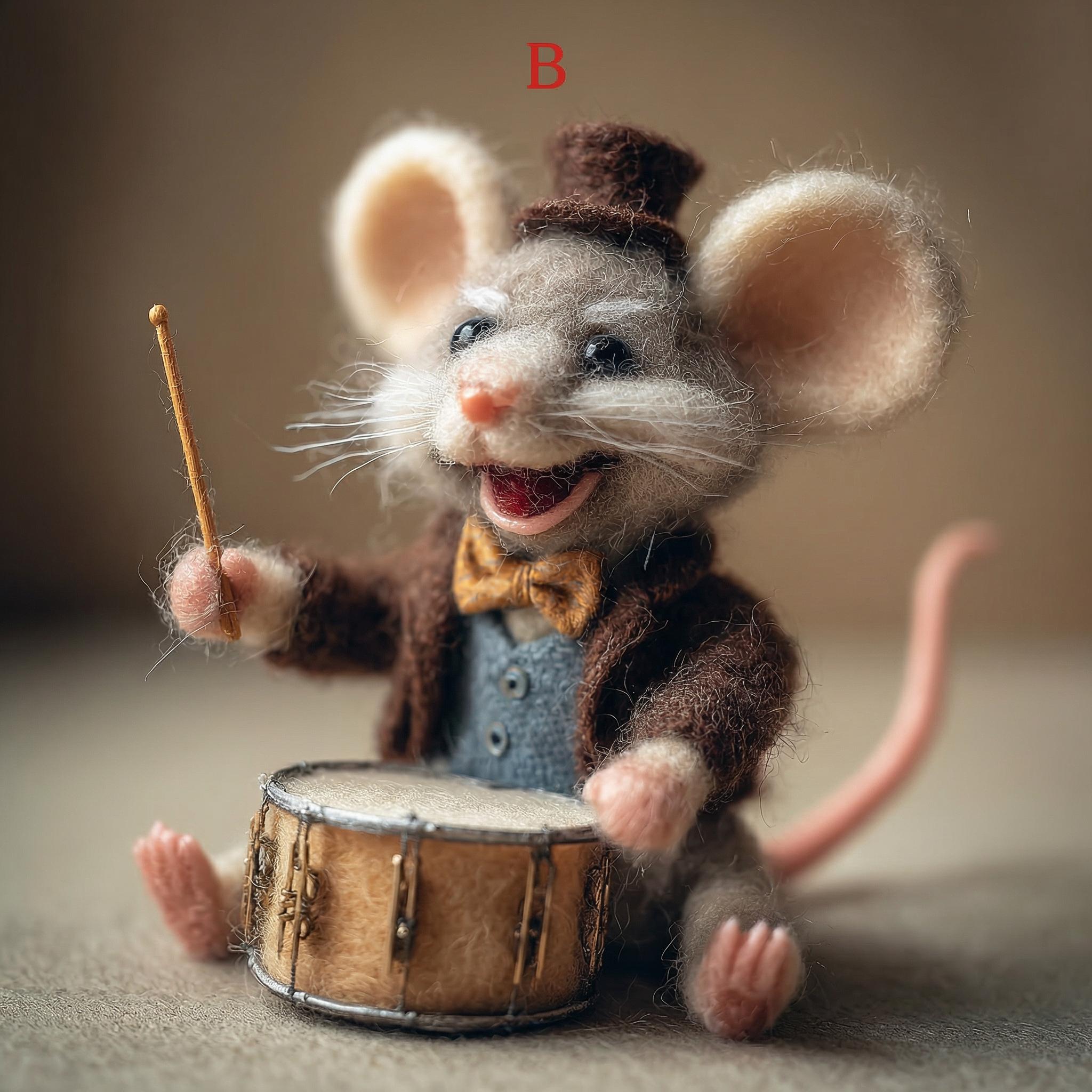 Needle felted mouse figurine from wwwilovefelt, whimsical felt animal perfect for festive home decor or tiny stocking stuffer.