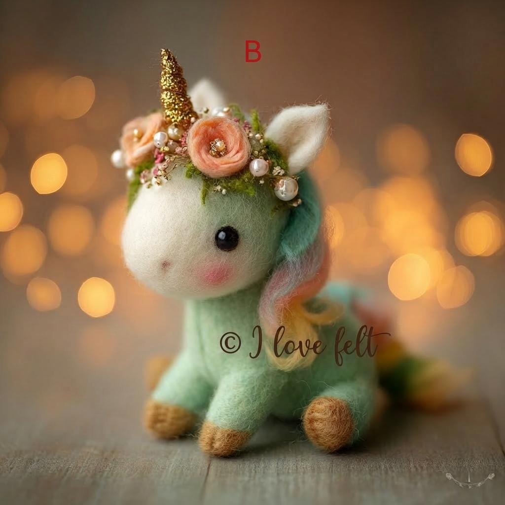 Needle felted unicorn Easter egg figurine by wwwilovefelt, handmade wool Easter decor with colorful details and spring-themed design.