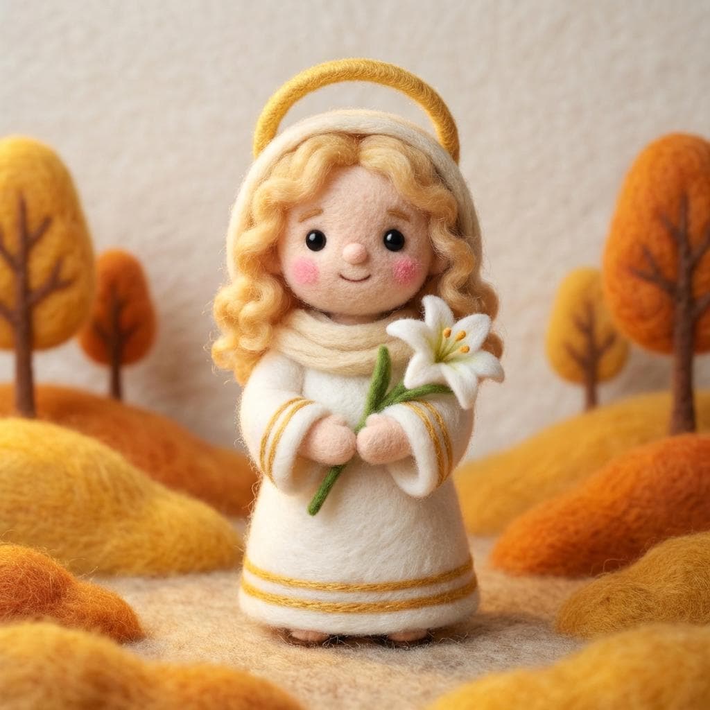 Needle felted Virgin Mary figurine by Jiajia Felt Studio, a detailed Christian faith decor religious craft.