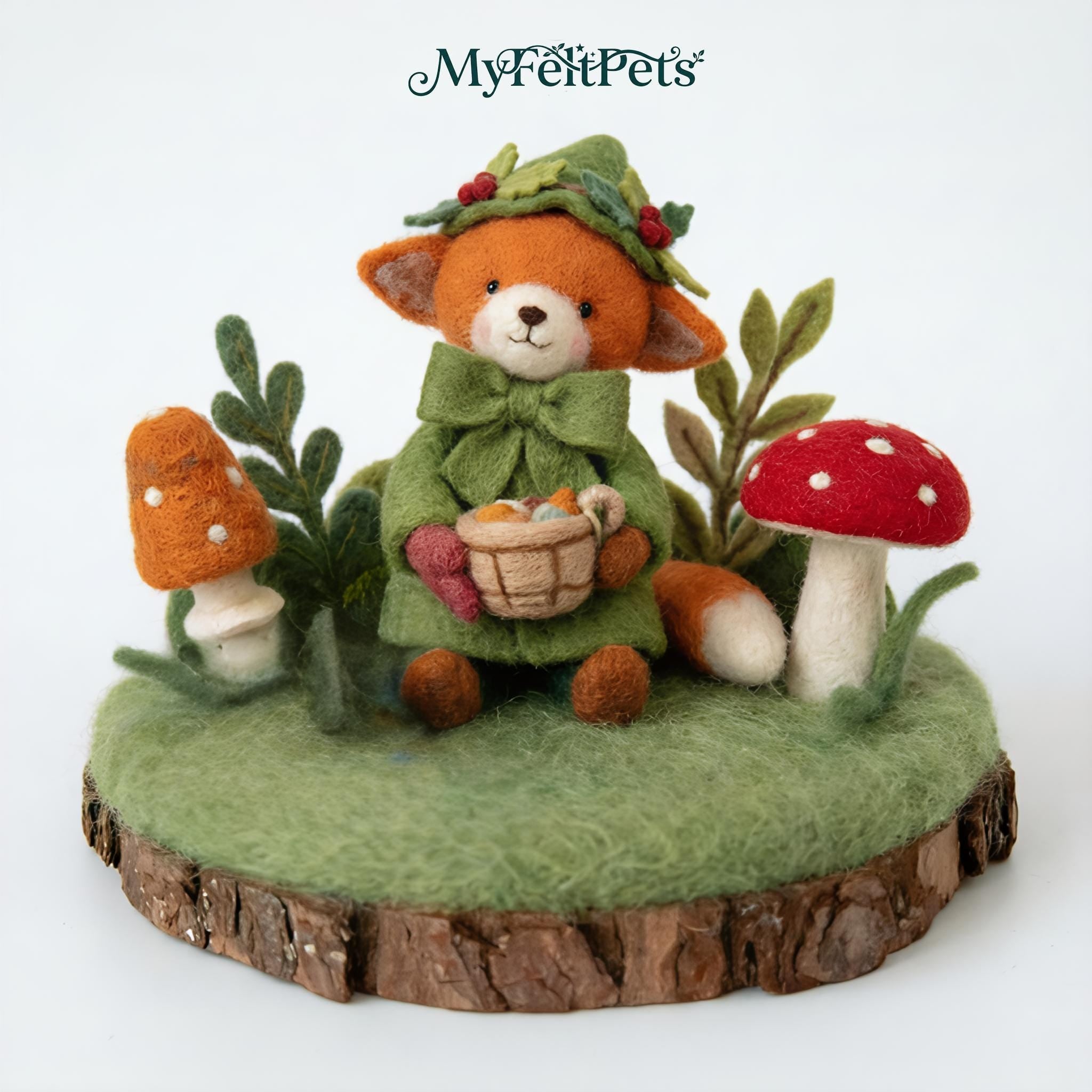 Needle felted fox sprite ¨C side angle showing handcrafted wool texture and details.