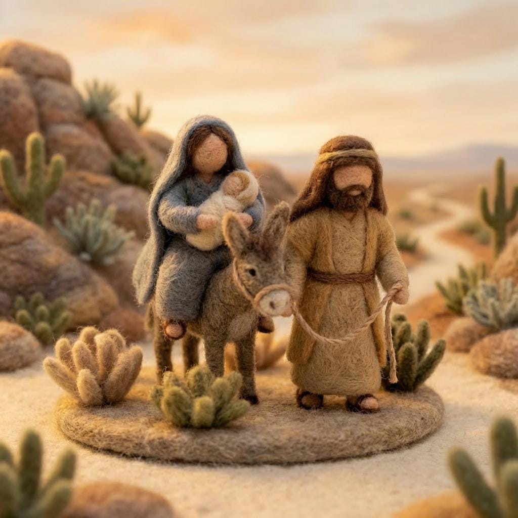 Needle felted Virgin Mary figurine by Jiajia Felt Studio, detailed Christian faith decor in vibrant colors and soft felt texture.
