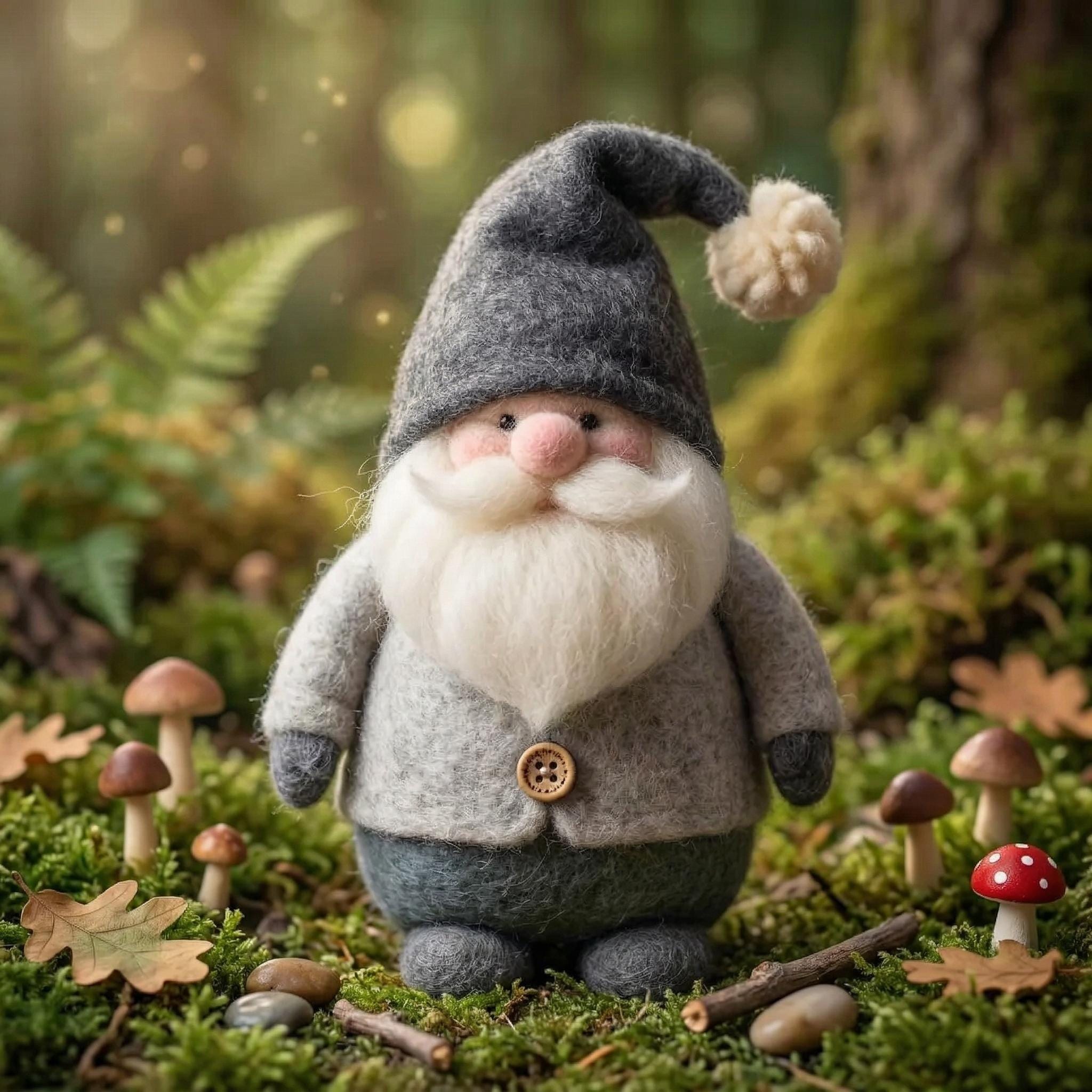 Handmade needle felt gnome figurine with a wool woodland design, perfect as a miniature decorative gift for mom.
