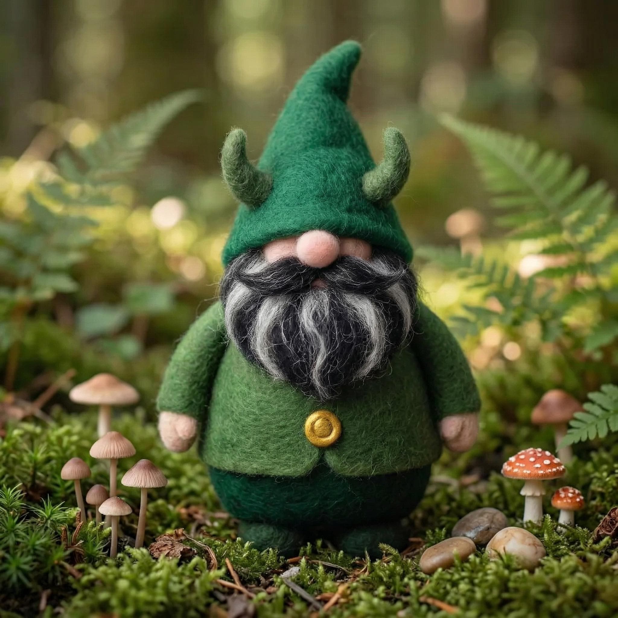 Handmade wool needle felt gnome figurine with woodland design, perfect as a decorative miniature gift for mom.