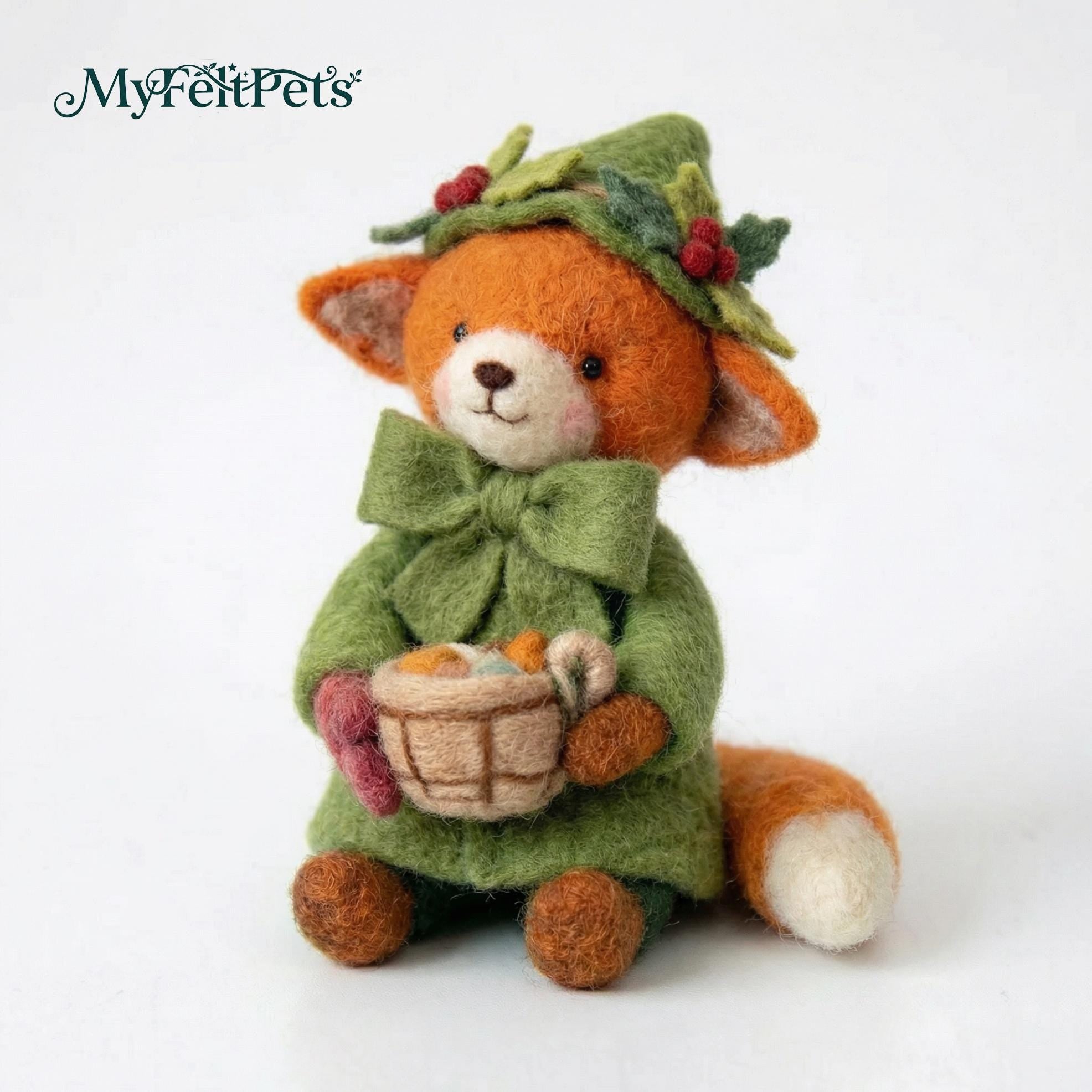 Needle felted fox sprite woodland diorama by Jiajia Felt Studio, featuring a whimsical fox figure in a detailed forest scene.